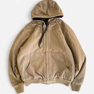 Vintage Falls Creek Tan Canvas Hooded Work Jacket M Workwear Chore Zippered